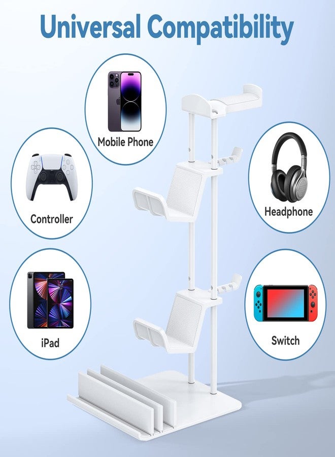 KDD Headphone Stand, Game Controller Holder & Headset Stand for Desk, Earphone Stand with Aluminum Supporting Bar, Universal Storage Organizer Headphones/Controller/Switch/iPad/Mobile phone(White) - Image 5