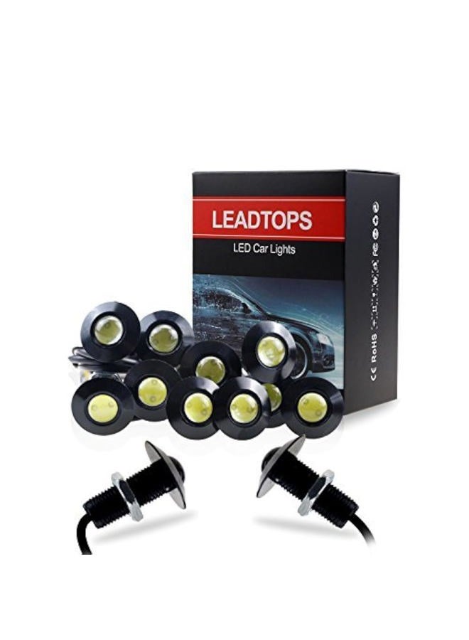 LEADTOPS 10-pack DIY 12V Ultra thin 23mm Eagle Eye Fog Tail DRL Daytime Running Lights (White, Black) - Image 1