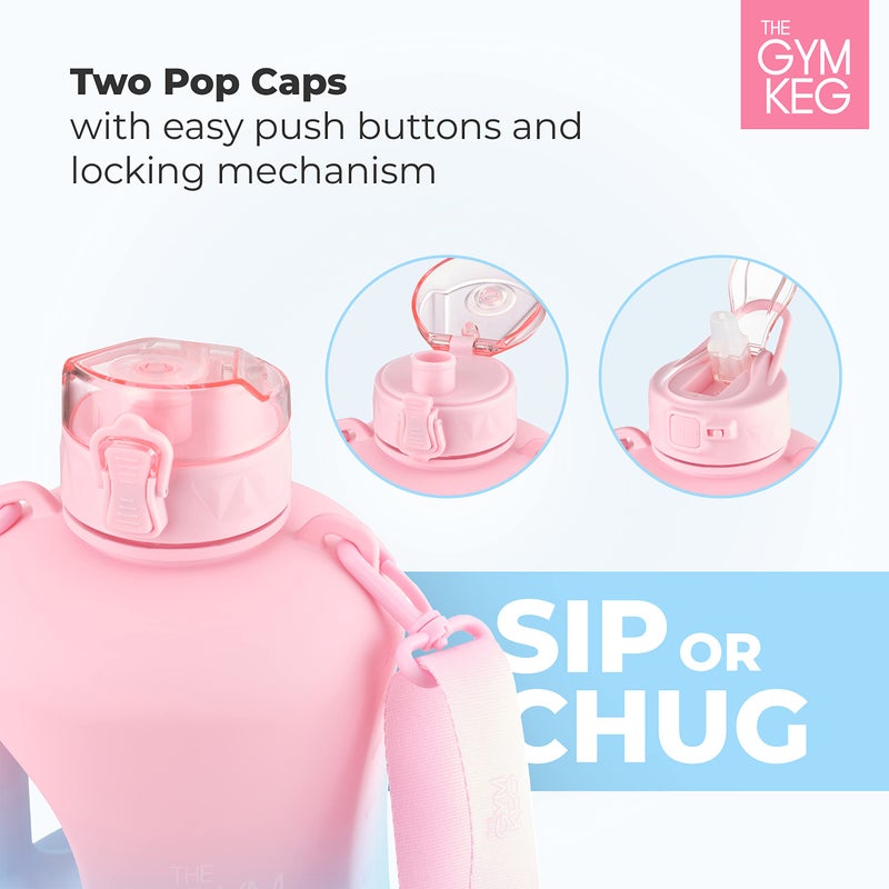 THE GYM KEG Half Gallon Water Bottle (74oz) | Gym Bottle with Straw Lid, Carry Strap Motivational Time Markings | Sport Water Bottles with Times to Drink, Large Reusable Bottle, Leakproof & BPA-free - Image 3