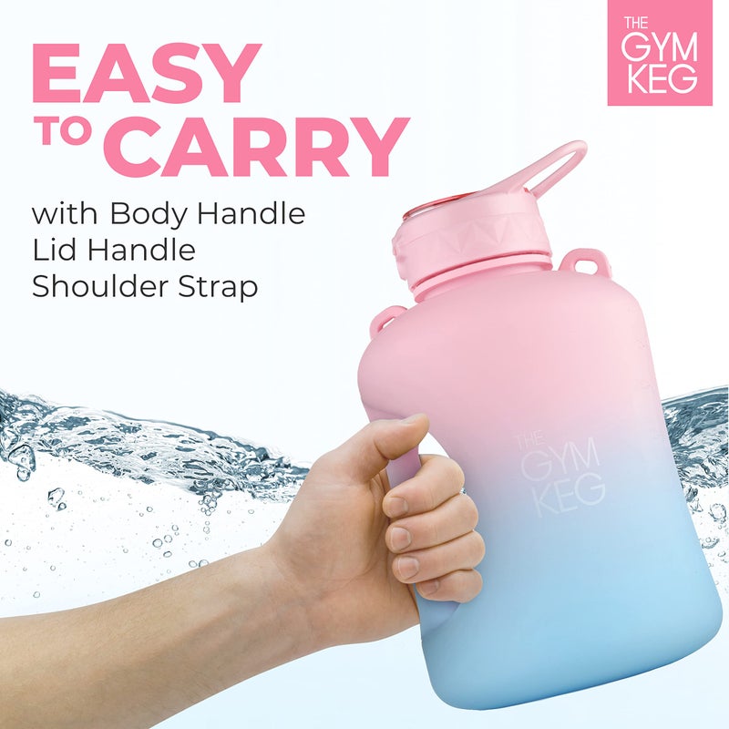 THE GYM KEG Half Gallon Water Bottle (74oz) | Gym Bottle with Straw Lid, Carry Strap Motivational Time Markings | Sport Water Bottles with Times to Drink, Large Reusable Bottle, Leakproof & BPA-free - Image 4