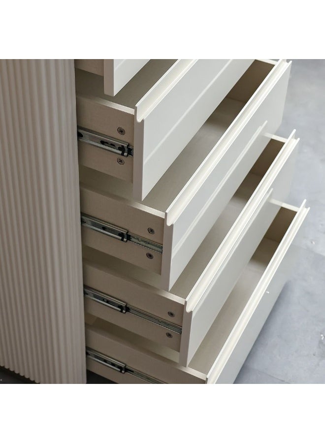 Ashton 5 Drawer Chest Modern Wooden Dresser Stylish Bedroom Storage Cabinet Tall Chest of Drawers for Clothes Elegant Storage Furniture for Bedroom & Living Room Beige/Brushed Gold - Image 4