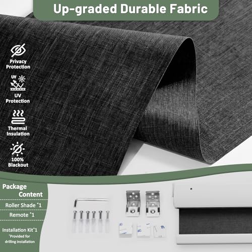 DONGFXK Motorized Blinds with Remote, Blackout No Drill Cordless Smart Roller Shades, Automatic Blinds for Windows, Black,23" W x 72" H - Image 3