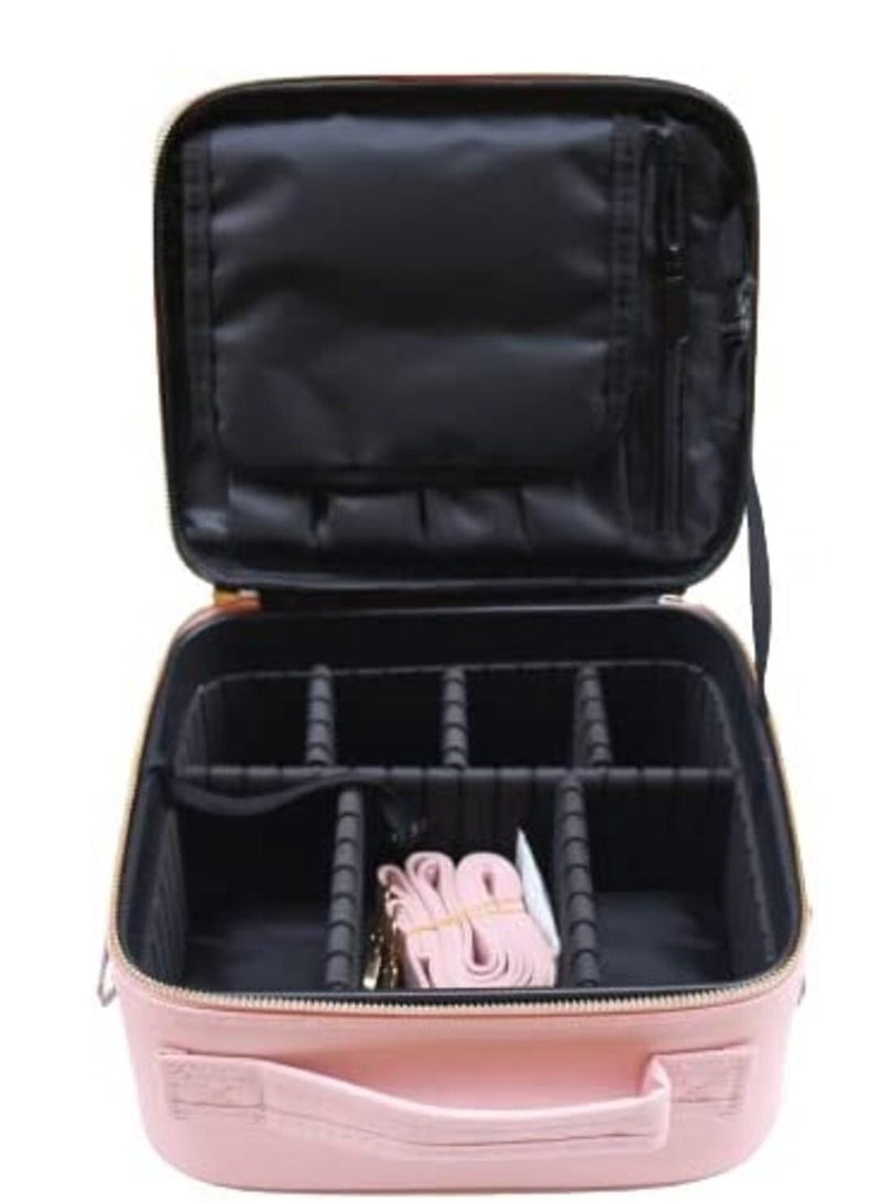 Portable Travel Cosmetic Bag with Storage Space Organizer with Adjustable Dividers for Makeup Brushes Jewelry Accessories - Pink - Image 2