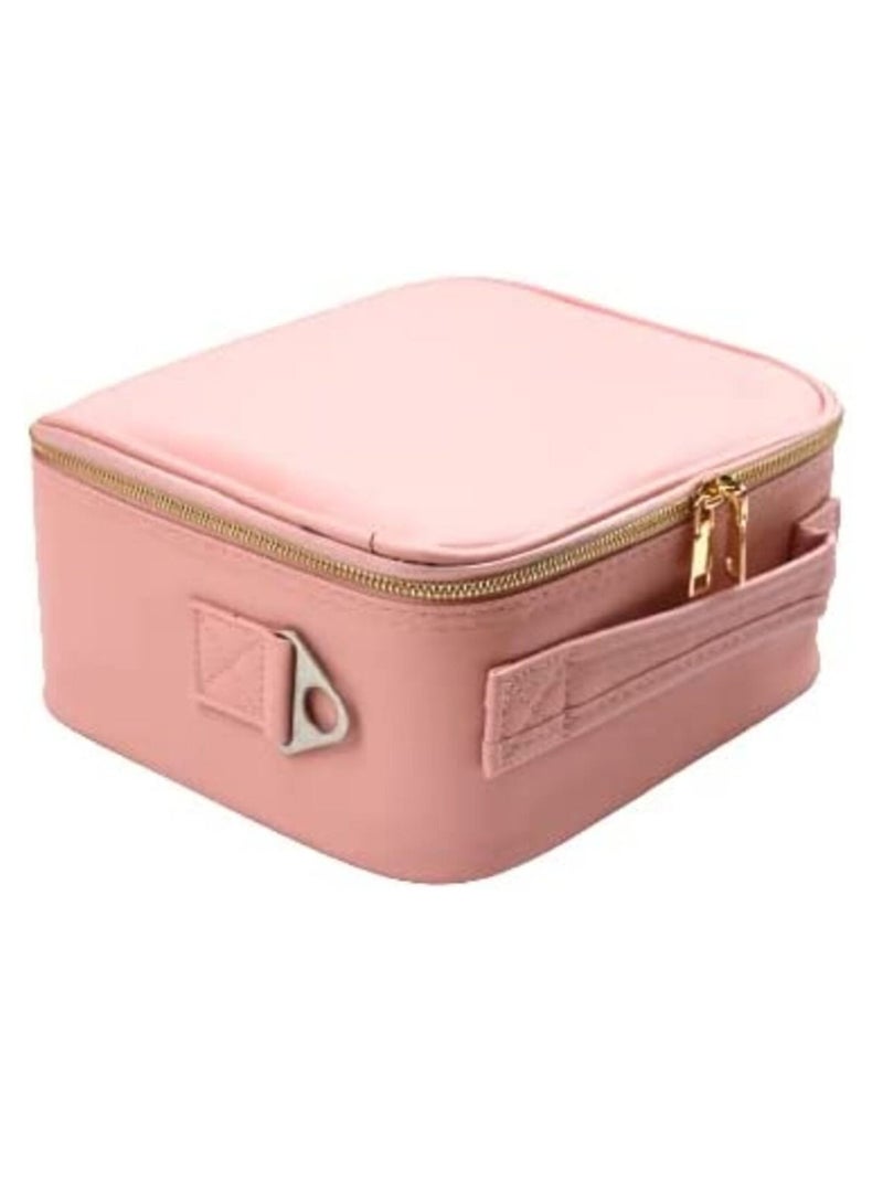 Portable Travel Cosmetic Bag with Storage Space Organizer with Adjustable Dividers for Makeup Brushes Jewelry Accessories - Pink - Image 1