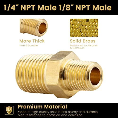 KOOTANS 1/4 NPT x 1/8 NPT Male Solid Brass Nipples, Heavy Brass Pipe Adapter Fittings Hex Reducing Nipples Connectors 4Pieces - Image 3