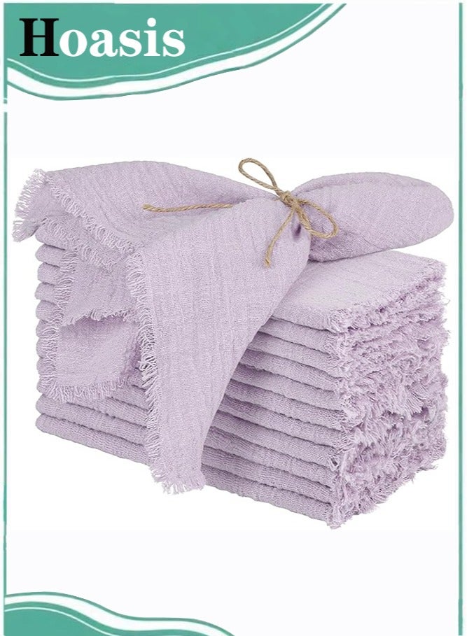 Hoasis Cotton Linen Cloth Napkin, 12 Pcs Handmade Cloth Napkin with Fringe, 43x 43cm Soft Cloth Dinner Wedding Napkin Square Rustic Fringe Napkin for Dinners, Parties, Weddings, Lavender Purple - Image 1