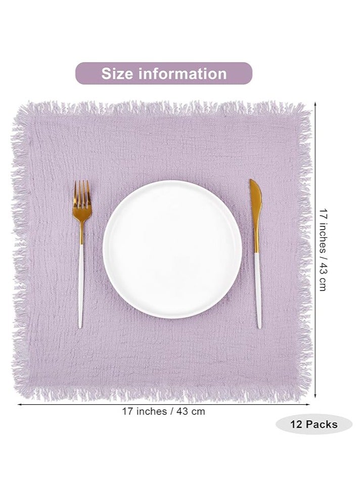 Hoasis Cotton Linen Cloth Napkin, 12 Pcs Handmade Cloth Napkin with Fringe, 43x 43cm Soft Cloth Dinner Wedding Napkin Square Rustic Fringe Napkin for Dinners, Parties, Weddings, Lavender Purple - Image 2