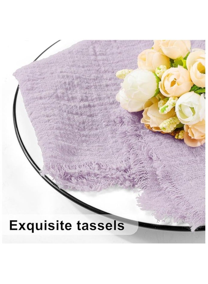 Hoasis Cotton Linen Cloth Napkin, 12 Pcs Handmade Cloth Napkin with Fringe, 43x 43cm Soft Cloth Dinner Wedding Napkin Square Rustic Fringe Napkin for Dinners, Parties, Weddings, Lavender Purple - Image 5