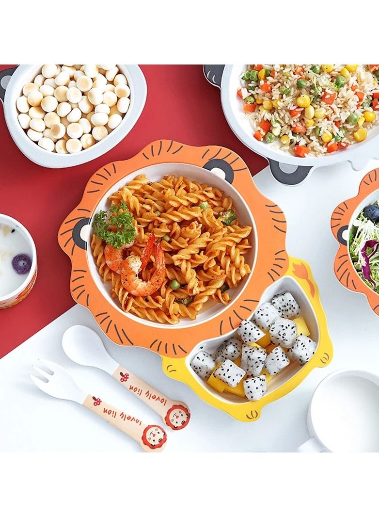 Highland 5-Piece Lion Bamboo Fiber Children Tableware Set with Plate Bowl Cup Spoon and Fork - Image 4