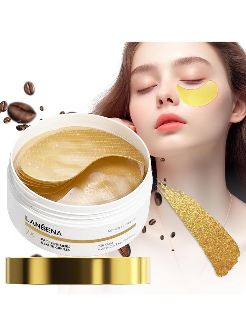 LANBENA LANBENA 24K Gold Under Eye Patches(30 Pairs) -Cooling Eye Masks for Fine Lines Reduce, with Caffeine Niacinamide Tetrapeptide Hydra-Gel Collagen, Puffy Eyes & Dark Circles & Eye Bags Treatment  - Image 1
