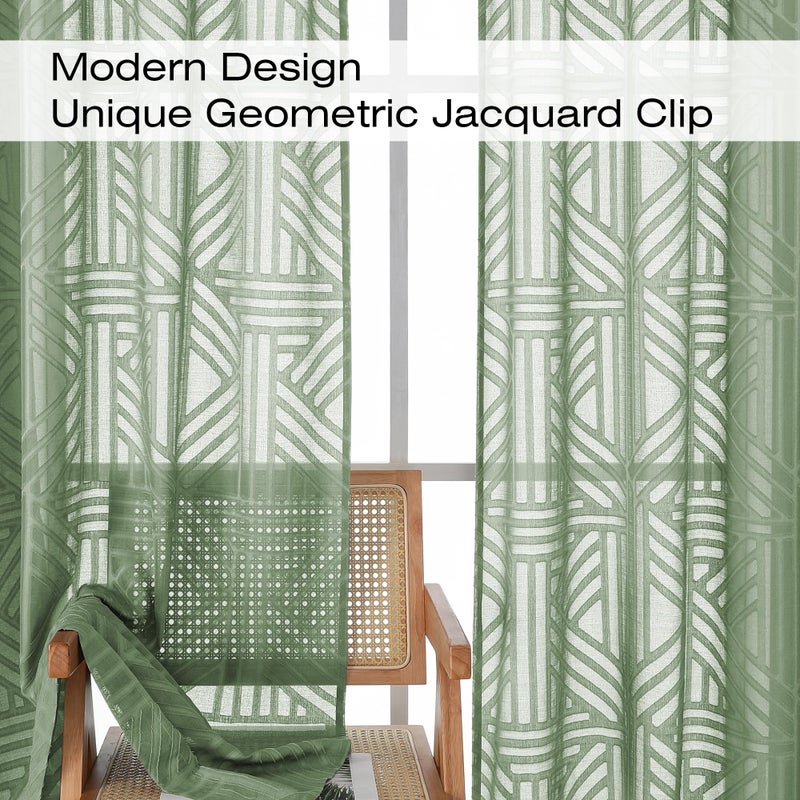 Simplebrand Sage Green Sheer 36 Inch Tier Curtains 2 Panels, Light Filtering Geometric Jacquard Clip Textured Semi Sheer Curtains for Bathroom, 42x36 inch - Image 3