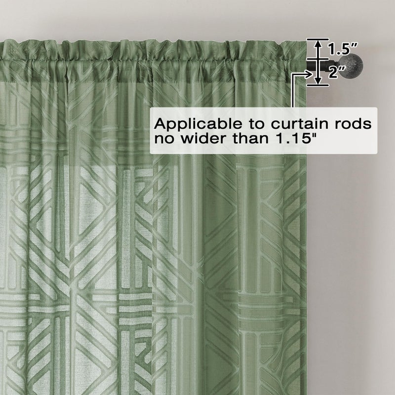 Simplebrand Sage Green Sheer 36 Inch Tier Curtains 2 Panels, Light Filtering Geometric Jacquard Clip Textured Semi Sheer Curtains for Bathroom, 42x36 inch - Image 4