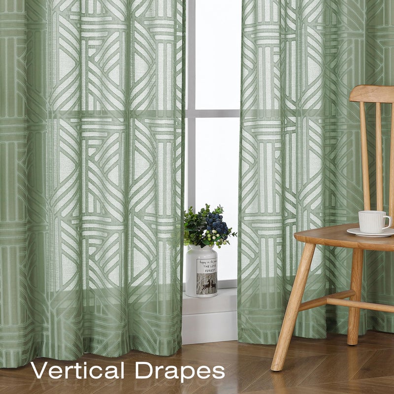 Simplebrand Sage Green Sheer 36 Inch Tier Curtains 2 Panels, Light Filtering Geometric Jacquard Clip Textured Semi Sheer Curtains for Bathroom, 42x36 inch - Image 5