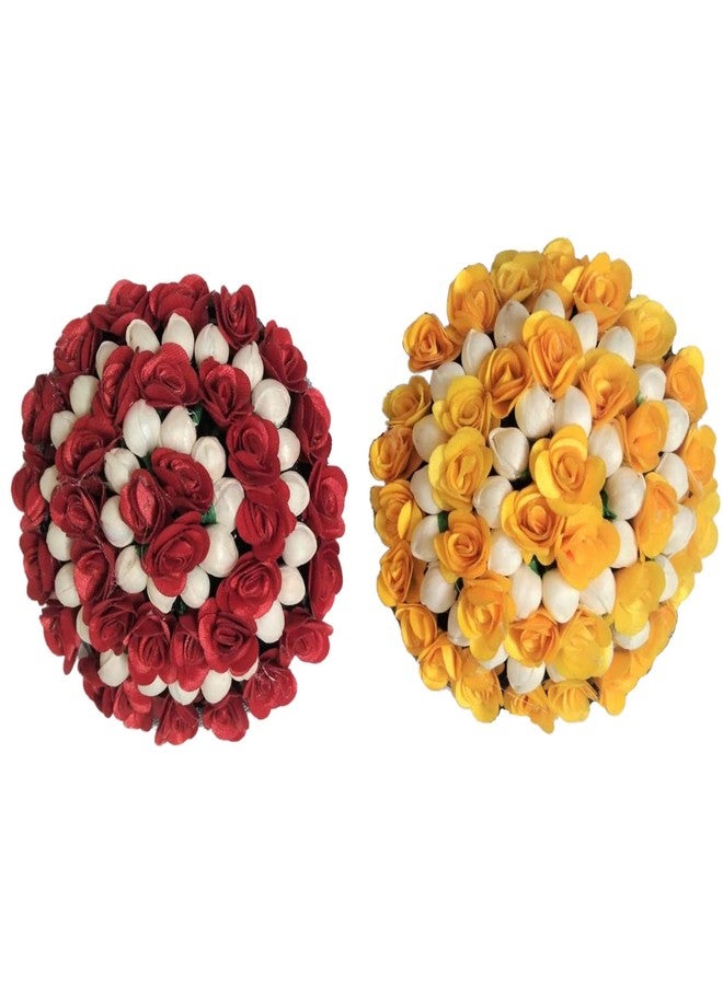 VinshBond Mogra and Fabric Flower Bun Gajra Juda Accessories Mogra Bun للنساء، ألوان متعددة، Pack-02 - Image 1