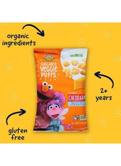 Earth's Best Earth's Best Organic Kids Snacks, Sesame Street Toddler Snacks, Organic Cheddar Veggie Puffs, Gluten Free Snacks for Kids 2 Years and Older, Cheddar, 1.55 oz Bag (Pack of 4)  - Image 3