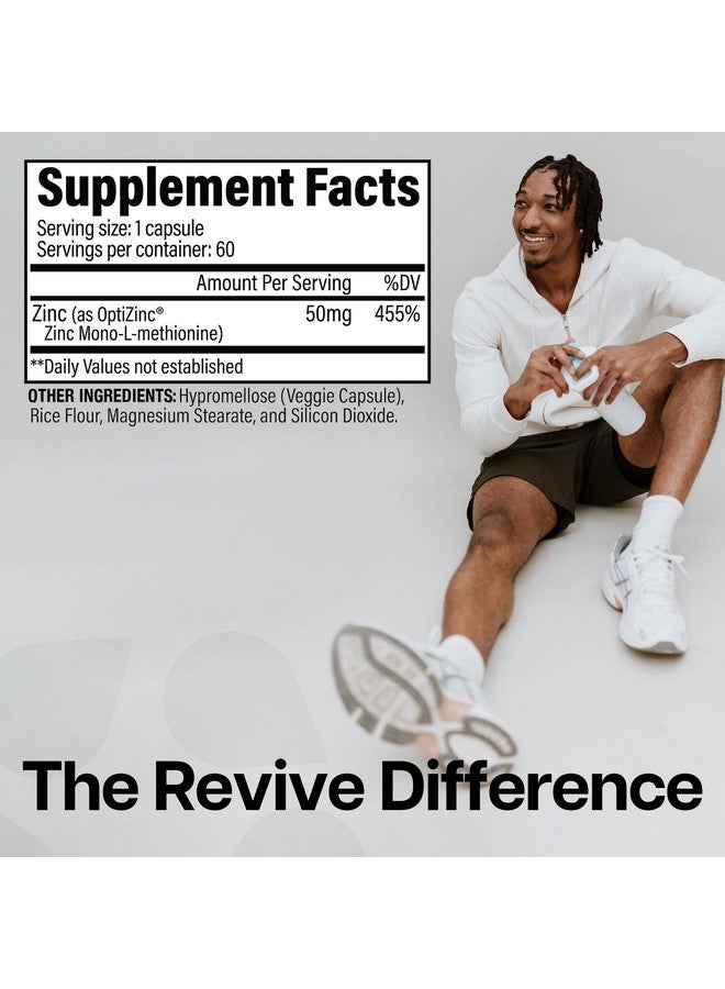Revive MD Zinc Mineral Supplement for Men & Women - Supports Immunity & Cellular Health with 50mg OptiZinc - Antioxidant & Immune Support - 60 Capsules - Image 2