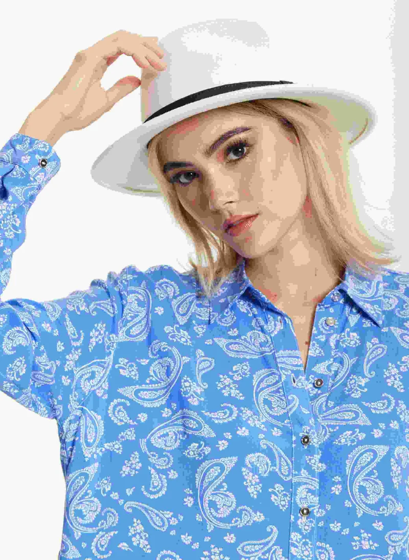 Liquorish Blue Paisley Shirt Dress