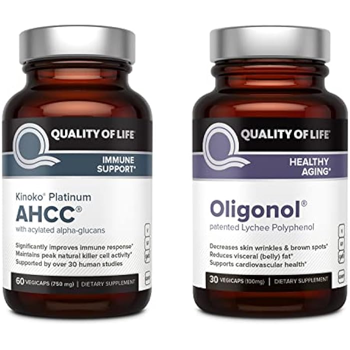 Quality of Life Kinoko Platinum AHCC 750 mg and Oligonol Lychee Extract - for Immune Support, Healthy Aging - Image 1