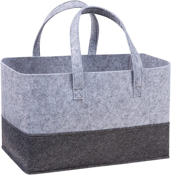 FELT ESSENTIAL STORAGE TOTE BASKET PORTABLE AND FOLDABLE 15X10X10 LIGHT GREYDARK GREY