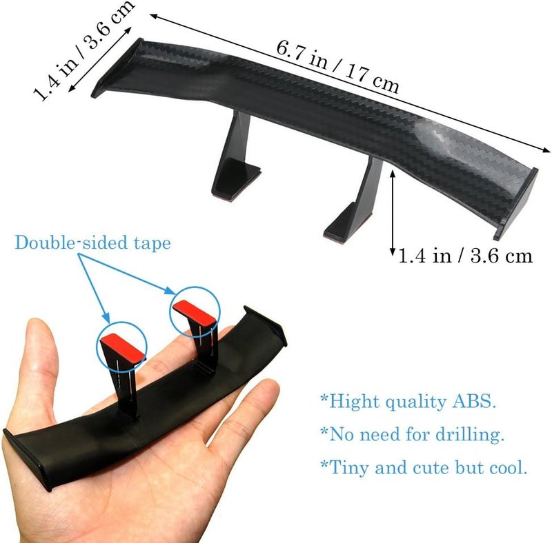 CREATIEE-PRO 3Pcs Universal Car Mini Spoiler Wing, Creatiee Auto Car Tail Wing Mini Auto Carbon Fiber Texture Decoration Without Perforation Tail Decoration, 6.7 Inch(Black) - Image 2