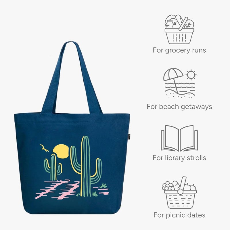 EcoRight Large Canvas Tote Bag for Women, Tote Handbags for Women with Zipper & Inner Pocket for College, Shopping, Office - Image 5