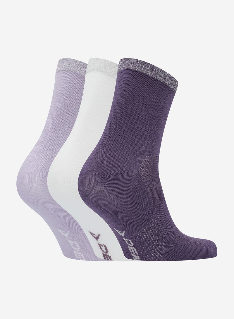 Demix Fitness Socks (3 Pairs), Purple/White, Women's, Comfortable & Stylish, High-Quality Cotton, Ideal for Fitness & Training - Image 1