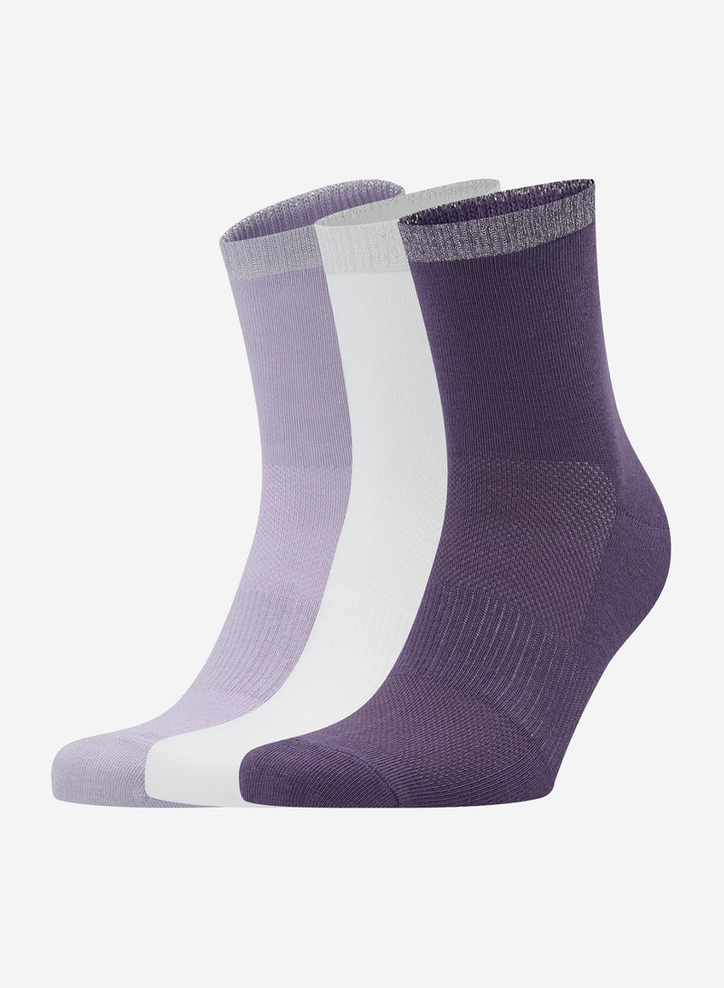 Demix Fitness Socks (3 Pairs), Purple/White, Women's, Comfortable & Stylish, High-Quality Cotton, Ideal for Fitness & Training - Image 3