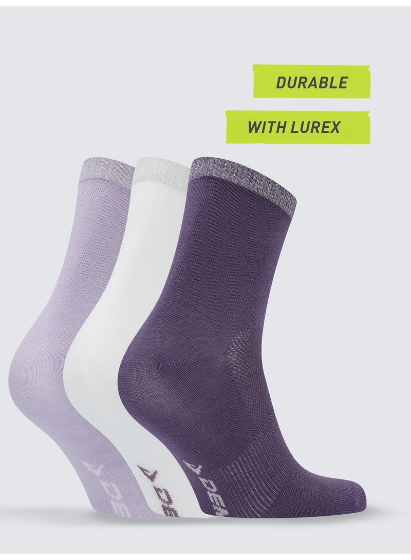 Demix Fitness Socks (3 Pairs), Purple/White, Women's, Comfortable & Stylish, High-Quality Cotton, Ideal for Fitness & Training - Image 5