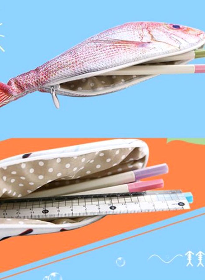 Fish Shape Pencil Case Red/Silver - Image 2