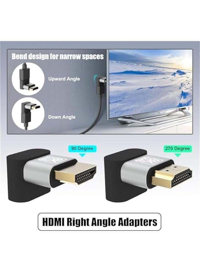 8K@60Hz HDMI Right Angle Adapter, 90 Degree and 270 Degree HDMI Male to Female, HDMI 2.1 Cable Adapter with 4K@120Hz, HDR, eARC for HDTV Switch Laptop PS4 PS5 Xbox, 2-Pack - Image 2