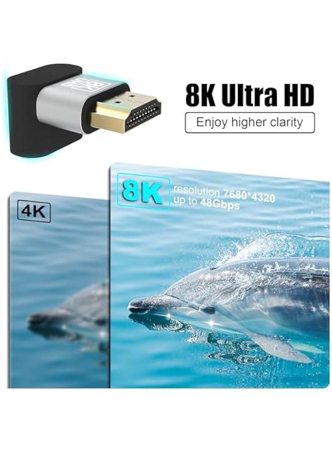 8K@60Hz HDMI Right Angle Adapter, 90 Degree and 270 Degree HDMI Male to Female, HDMI 2.1 Cable Adapter with 4K@120Hz, HDR, eARC for HDTV Switch Laptop PS4 PS5 Xbox, 2-Pack - Image 3