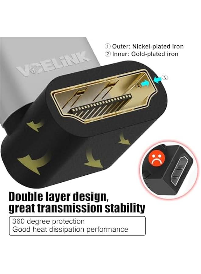 8K@60Hz HDMI Right Angle Adapter, 90 Degree and 270 Degree HDMI Male to Female, HDMI 2.1 Cable Adapter with 4K@120Hz, HDR, eARC for HDTV Switch Laptop PS4 PS5 Xbox, 2-Pack - Image 4
