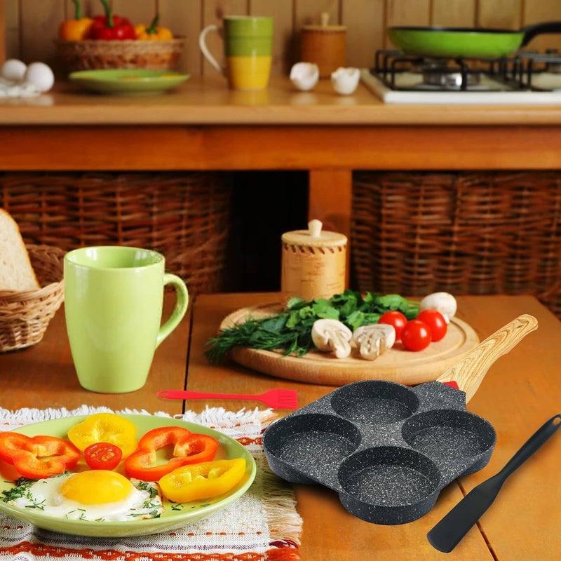Wrixty Egg Frying Pan Pancake Pan Non Stick 3 Hole Frying Egg and Steak Pan Medical Stone Cooker for Breakfast Suitable for Gas Stove Induction Cooker Multi Color - Image 3