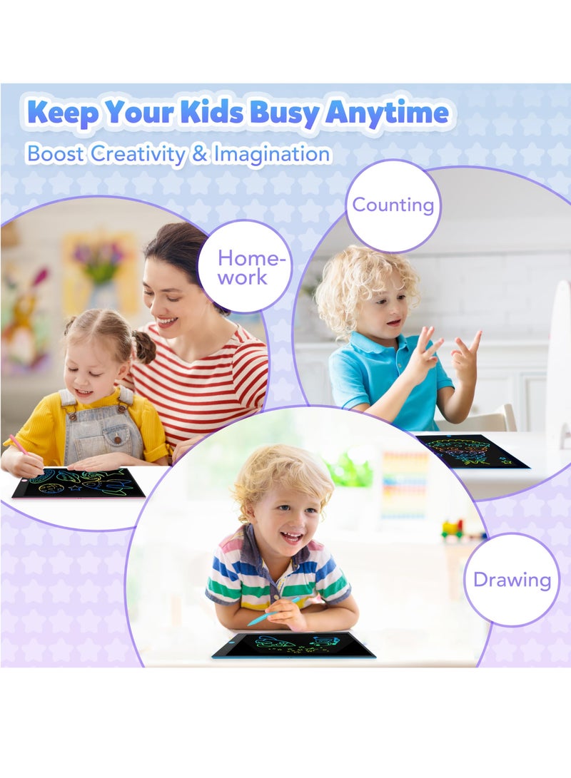 لامي جوي جهاز لوحي للكتابة بشاشة LCD مقاس 14 بوصة للأطفال من سن 3 إلى 8 سنوات - لوحة رسم إلكترونية ولوحة خربشة كهدية تعليمية لأعياد الميلاد للبنات والأولاد (وردي) - Image 2