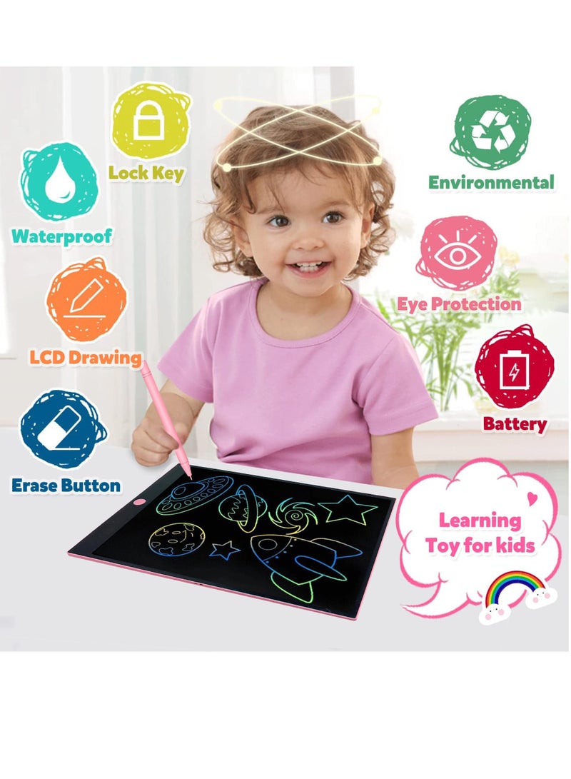 لامي جوي جهاز لوحي للكتابة بشاشة LCD مقاس 14 بوصة للأطفال من سن 3 إلى 8 سنوات - لوحة رسم إلكترونية ولوحة خربشة كهدية تعليمية لأعياد الميلاد للبنات والأولاد (وردي) - Image 3