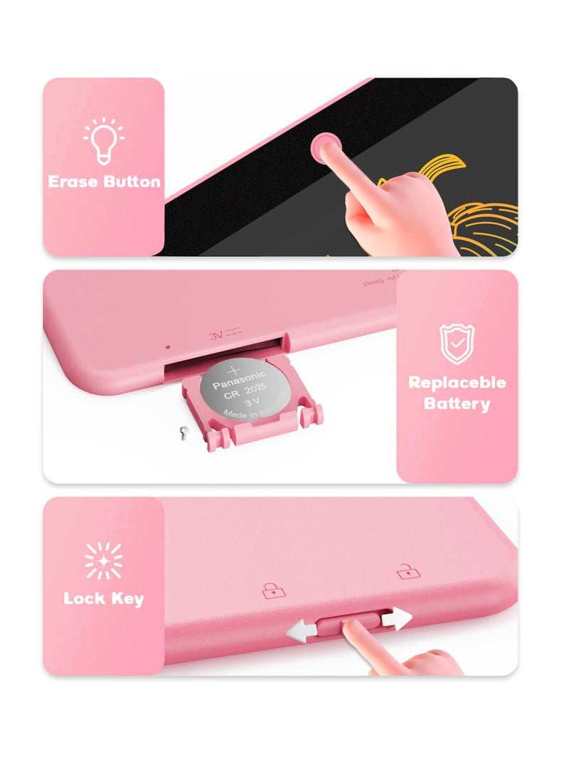 لامي جوي جهاز لوحي للكتابة بشاشة LCD مقاس 14 بوصة للأطفال من سن 3 إلى 8 سنوات - لوحة رسم إلكترونية ولوحة خربشة كهدية تعليمية لأعياد الميلاد للبنات والأولاد (وردي) - Image 4