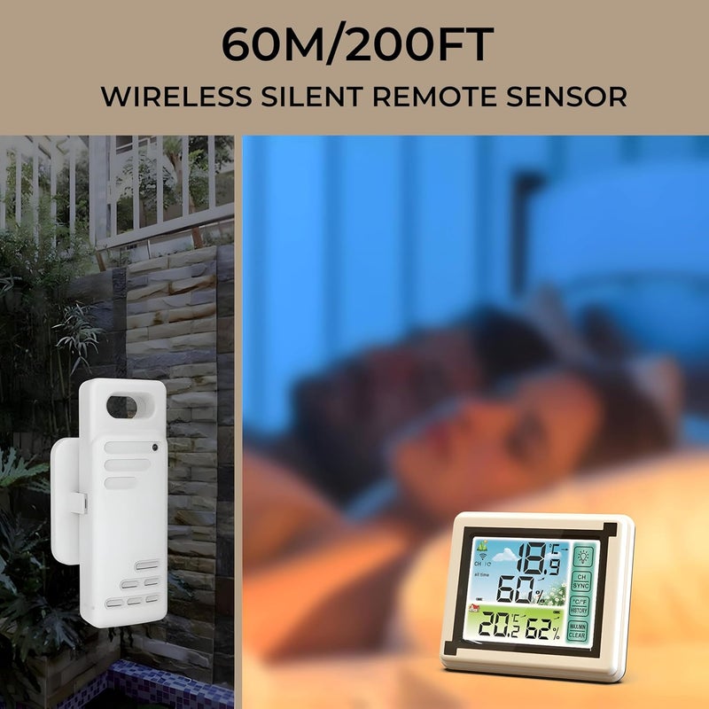 DeWire Wireless Weather Station with 1 Remote Sensor [Supports Upto 3] Digital Touch Screen Hygrometer Thermometer with Backlight, Indoor Outdoor Temperature Humidity Monitor (Weather-Station) - Image 5