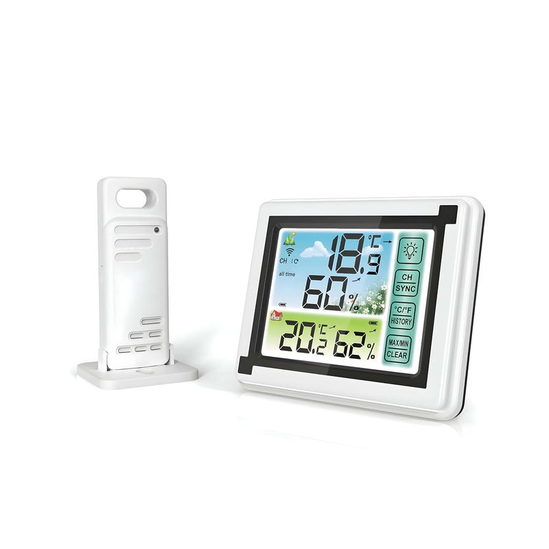 DeWire Wireless Weather Station with 1 Remote Sensor [Supports Upto 3] Digital Touch Screen Hygrometer Thermometer with Backlight, Indoor Outdoor Temperature Humidity Monitor (Weather-Station) - Image 1