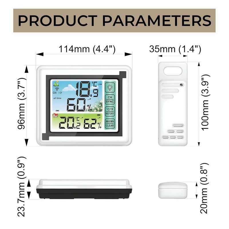DeWire Wireless Weather Station with 1 Remote Sensor [Supports Upto 3] Digital Touch Screen Hygrometer Thermometer with Backlight, Indoor Outdoor Temperature Humidity Monitor (Weather-Station) - Image 2