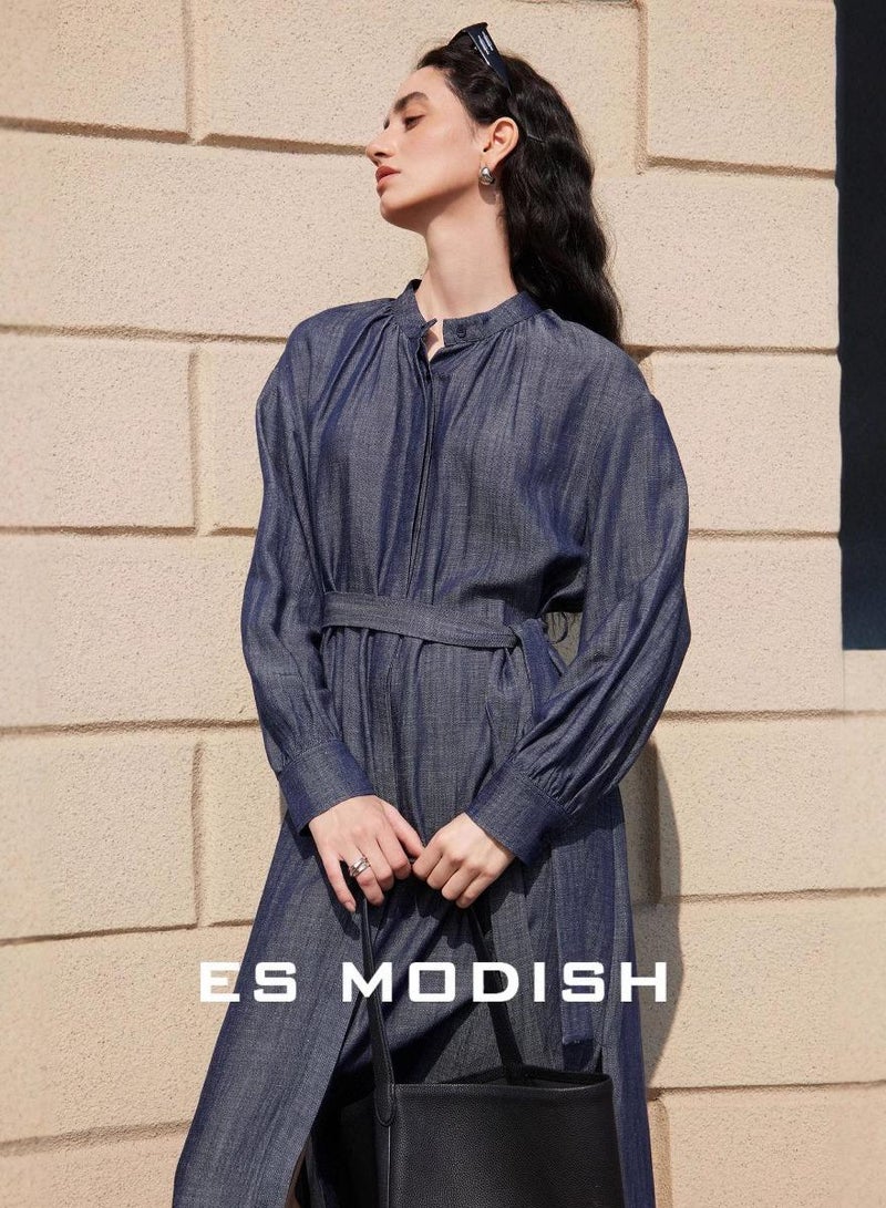 Saraia فستان ماكسي جينز أنيق للنساء من ES MODISH مع حزام - فستان طويل أنيق ومريح للمناسبات العادية والرسمية - Image 2