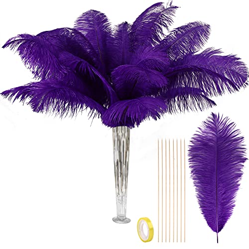 VIJIV Natural Purple Large Ostrich Feathers Bulk 10 Pieces - Making Kit 28 Inch Long Feathers for Crafts Flowers Vase Home Decorations Wedding Party Centerpiece Floral Arrangement - Image 1