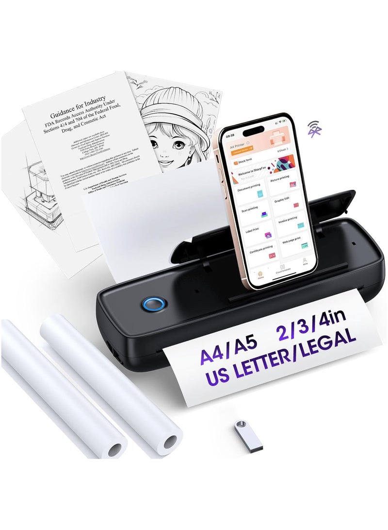 KADIP Portable Printer Wireless for Travel - 504DPI High Resolution, 4200mAh Battery, Thermal Mini Printer for A4/A5/US Letter, Bluetooth & USB, Wireless Printer for Home/Office, Compatible with Android&iOS  - Image 1