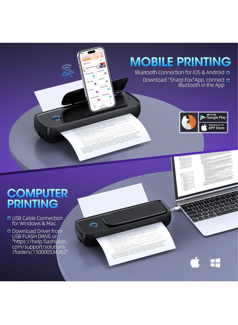 KADIP Portable Printer Wireless for Travel - 504DPI High Resolution, 4200mAh Battery, Thermal Mini Printer for A4/A5/US Letter, Bluetooth & USB, Wireless Printer for Home/Office, Compatible with Android&iOS  - Image 2