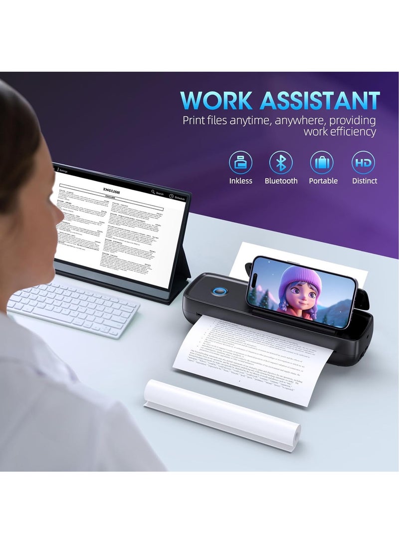 KADIP Portable Printer Wireless for Travel - 504DPI High Resolution, 4200mAh Battery, Thermal Mini Printer for A4/A5/US Letter, Bluetooth & USB, Wireless Printer for Home/Office, Compatible with Android&iOS  - Image 5