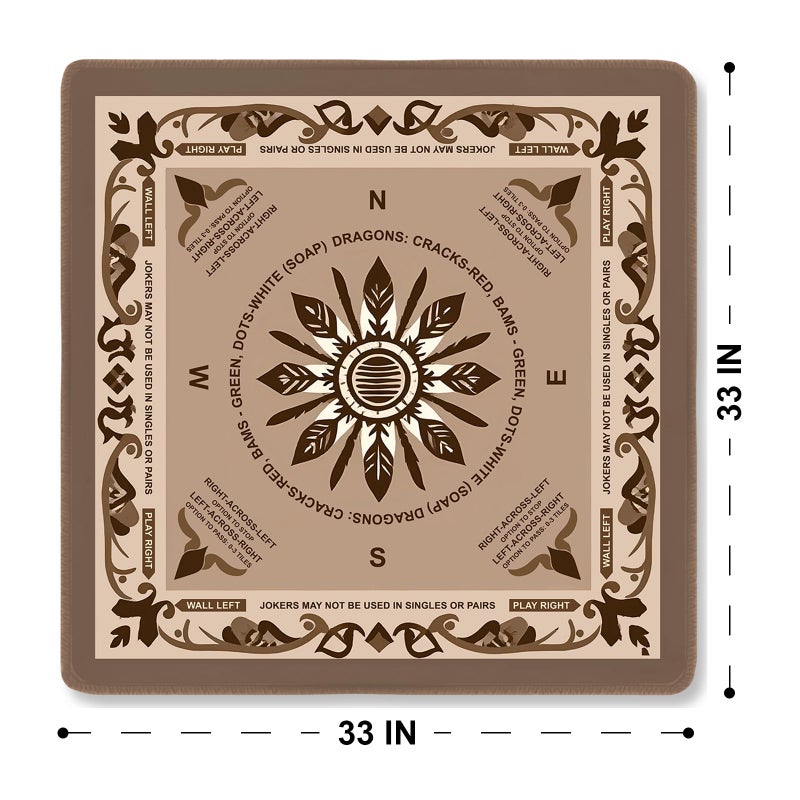 EVERSHOW Neoprene Mahjong Mat with Rules, 33x33 Inch Mahjong Mat for Table, Non-Slip Noise Reduction Mah Jongg Mat with Carrying Bag and 3 Dice for Poker, Card, Board, Tile Games, Dominoes (Brown) - Image 5