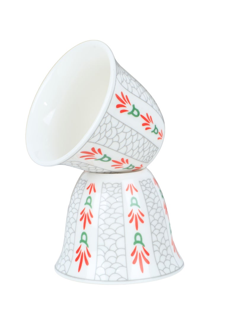 الغافة شنطة 6 فناجين قهوة بنقش وردة أبيض - 80 مل - حقيبة بنية - Image 3