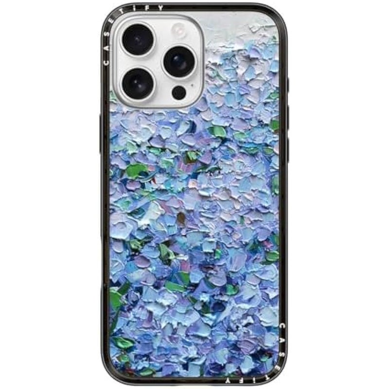 Casetify Compact iPhone 16 Pro Max Case 【Slim and Sleek/Compatible with Magsafe / 4 ft. 2X Military Grade Drop Protection】 - Nantucket Blue Hydrangeas - Clear Black - Image 1