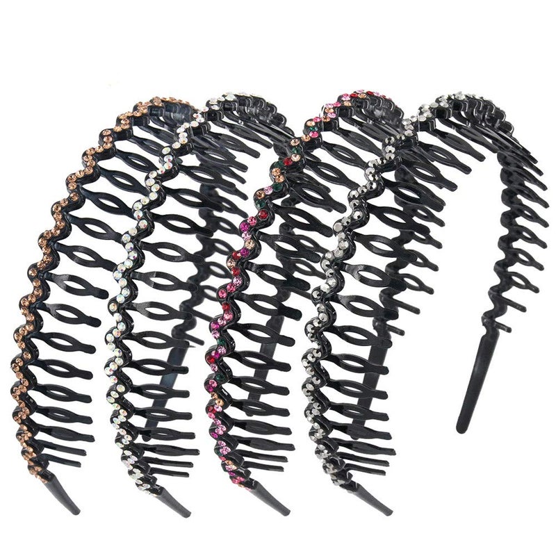 Yeshan Yeshan Rhinestone and Crystal Headbands For Women with Teeth Comb Nonslip Hard Plastic Headbands In Wave shapePack of 4
