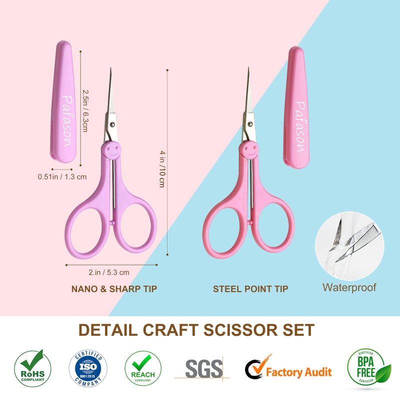 PAFASON Ultra Sharp Detail Scissor Set 2 PC Straight for Scrapbooking Quilting Sewing Knitting Embroidery Cross Stitch Crochet Thread Yarn Paper Fabric Detail Cutting Stainless Steel, Safety Case - Image 2