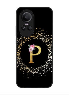 Rugged Black Edge case for Oppo Reno10 / Oppo Reno10 Pro, Slim fit Flexible   Custom Monogram Initial Letter Floral Pattern Alphabet - P (Black)